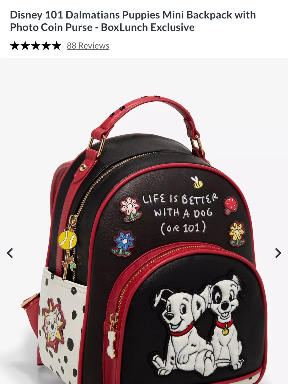 Disney 101 Dalmatians Puppies Mini Backpack - Black, Red, White